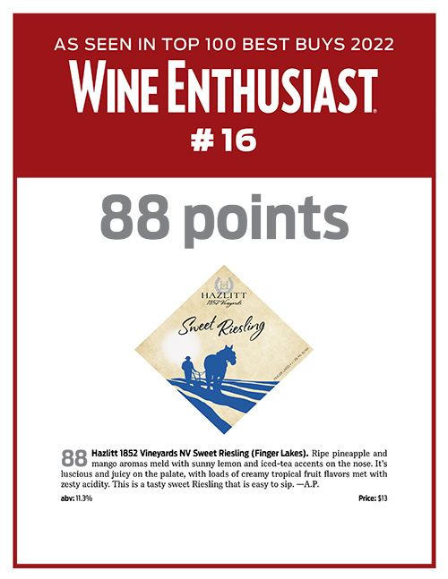 Hazlitt’s Sweet Riesling Makes Wine Enthusiast’s Top 100 Best Buys 2022