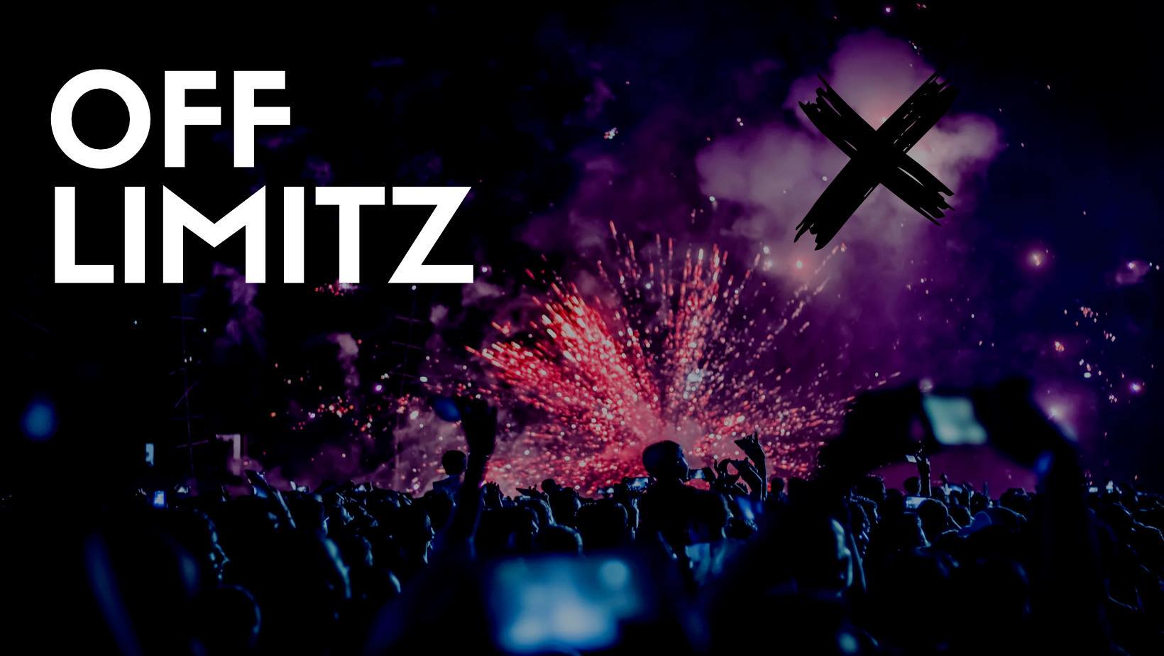 Off Limits text with fireworks and dark background.