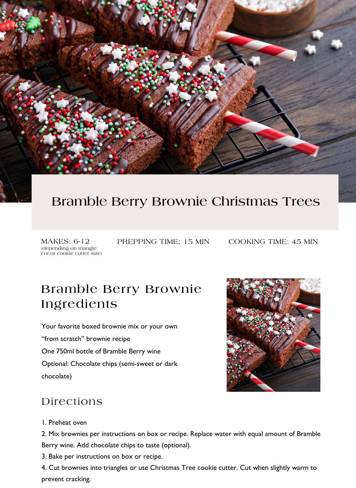 Bramble Berry Brownie Christmas Tree Recipe and ingredients.