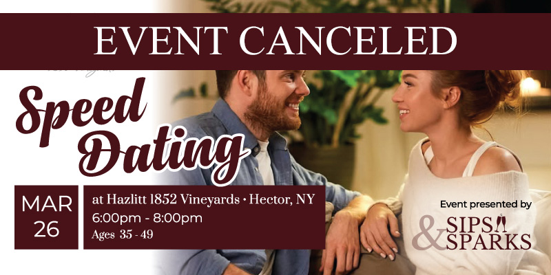 Event Canceled. Speed Dating March 26 at Hazlitt 1852 Vineyards