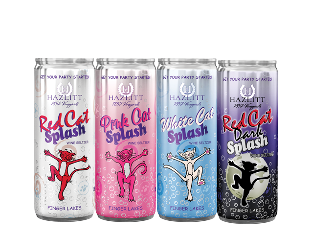 Splash Wine Seltzer Cans: Red Cat Splash, Pink Cat Splash, White Cat Splash, Red Cat Dark Splash