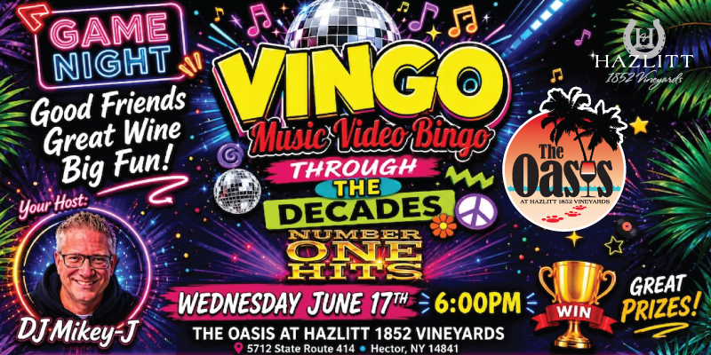 VINGO at Hazlitt 1852 Vineyards Oasis, June 17th.