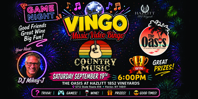 Oasis Country Music Vingo at Hazlitt 1852 Vineyards September 19, 2026